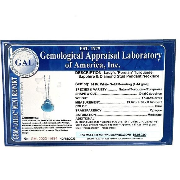 Turquoise Sapphire Diamond Necklace 17" 14k 19.03 TCW Certified $6,950 311694 - Picture 15 of 15